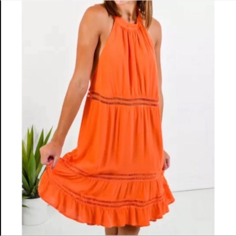 Flowy Halter High Neck Midi Dress